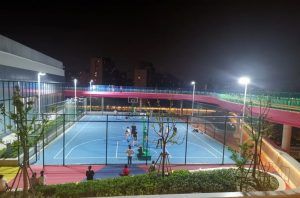 Proyecto de iluminacion realizado en las instalaciones de la cancha exterior de baloncesto Nanxiang Mega, Shanghai