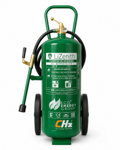 Extintor CHZ‑EXT‑Li para baterías de litio, ensayado NTA 8133. Controla fugas térmicas, reduce temperatura y evita propagación y reignición en incendios de ion‑litio. Capacidad de 25L.