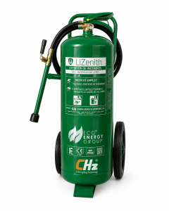 Extintor CHZ‑EXT‑Li para baterías de litio, ensayado NTA 8133. Controla fugas térmicas, reduce temperatura y evita propagación y reignición en incendios de ion‑litio. Capacidad de 50L.