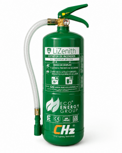 Extintor CHZ‑EXT‑Li para baterías de litio, ensayado NTA 8133. Controla fugas térmicas, reduce temperatura y evita propagación y reignición en incendios de ion‑litio. Capacidad de 6L.