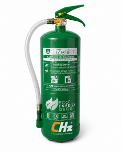 Extintor CHZ‑EXT‑Li para baterías de litio, ensayado NTA 8133. Controla fugas térmicas, reduce temperatura y evita propagación y reignición en incendios de ion‑litio. Capacidad de 9L.