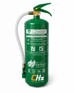 Extintor CHZ‑EXT‑Li para baterías de litio, ensayado NTA 8133. Controla fugas térmicas, reduce temperatura y evita propagación y reignición en incendios de ion‑litio. Capacidad de 9L.