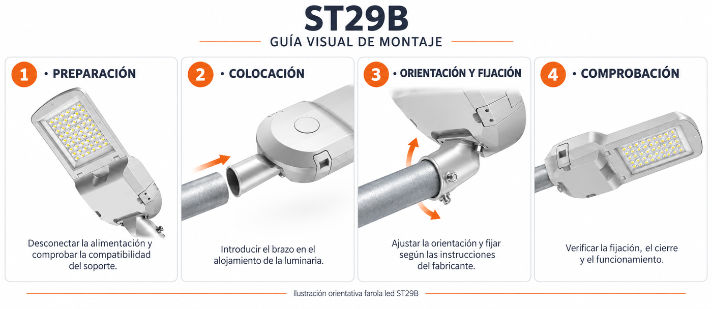 Guía orientativa de montaje de la farola LED ST29B